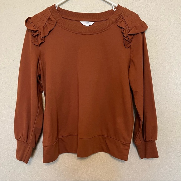 Time and Tru Tops - Time and Tru Women's Rust Ruffle Long Sleeve Sweatshirt Blouse Size Small